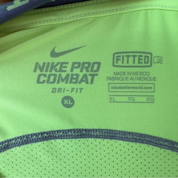 Nike Pro Combat Men's Athletic Shirt Fitted Long Sleeve - Size XL - Venom Green - Picture 7 of 7